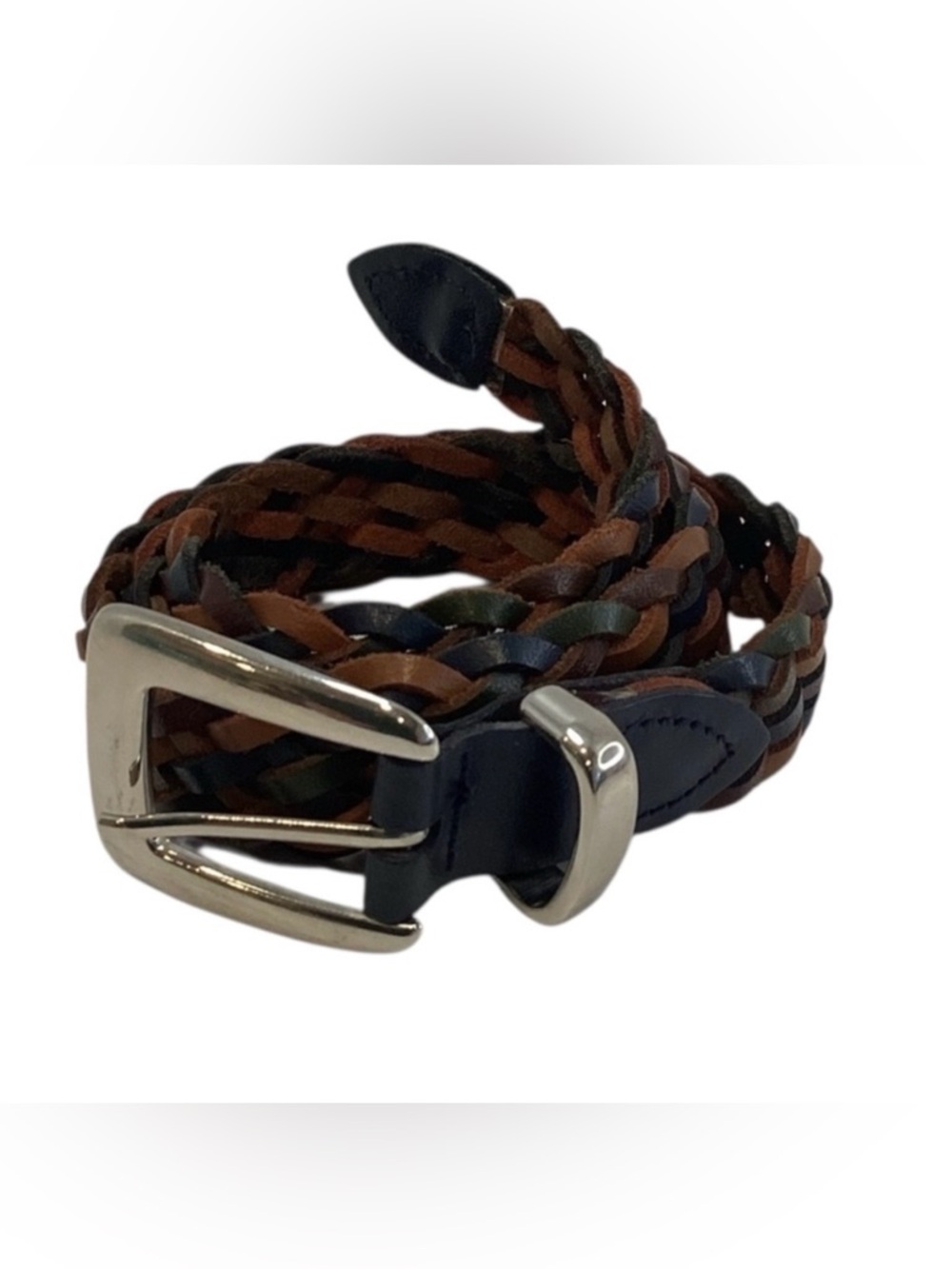 🍄 Braided Leather Belt with Silver Buckle